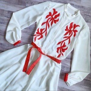 Vintage 60s Abe Schrader Off-White & Orange Suede 3 Piece Skirt & Blouse Set XS